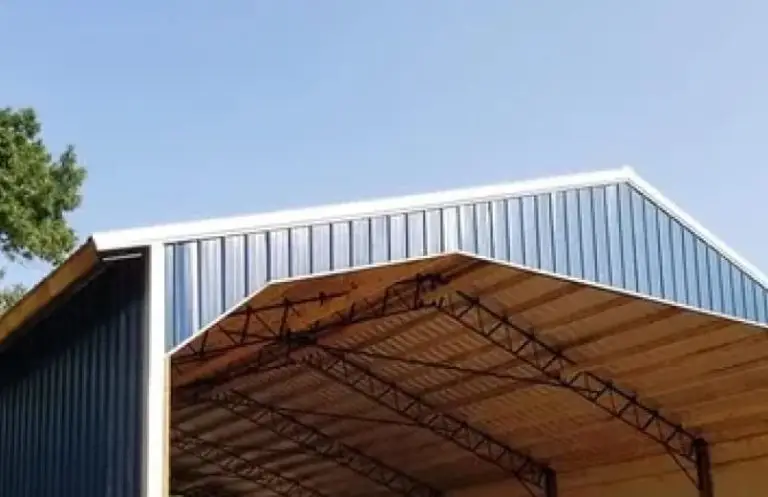 Steel trusses and metal roof of an agricultural barn