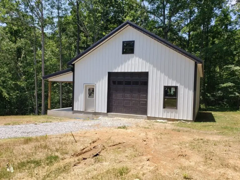 Front of the 30 x 40 x 12 garage with side shed with a brown garage door