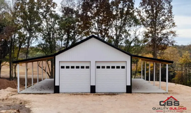 30 x 50 x 12 white garage with two roll-up doors