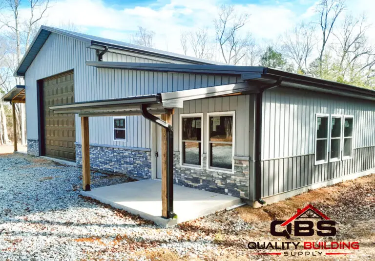 30 x 60 x 16 garage herbert shop with stone wainscot and a covered timber porch