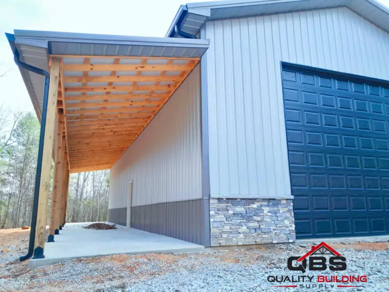 Covered side porch with a wood ceiling on the 30 x 60 x 16 garage herbert