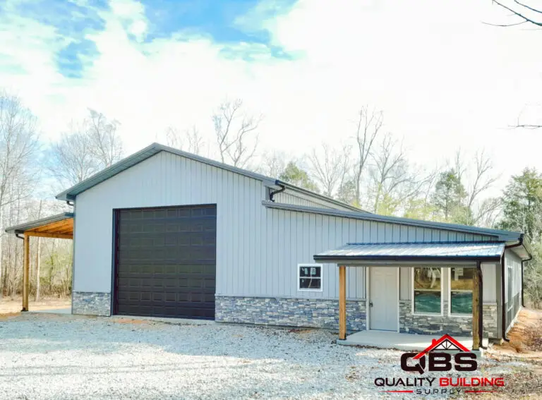 Side view of the 30 x 60 x 16 garage herbert with garage door and porch