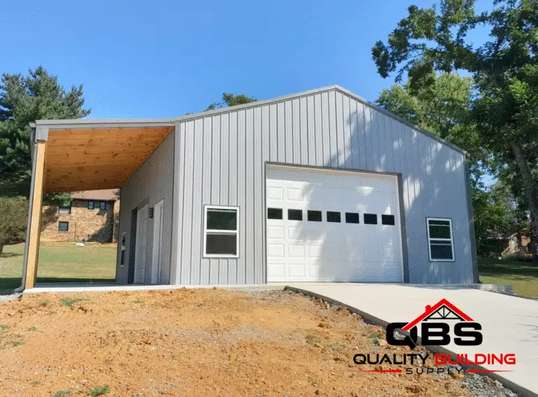 Front of the 30 x 30 x 12 garage with lean to with lean-to roof