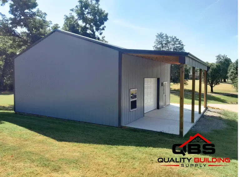 Gray metal 30 x 30 x 12 garage with lean to with side lean-to