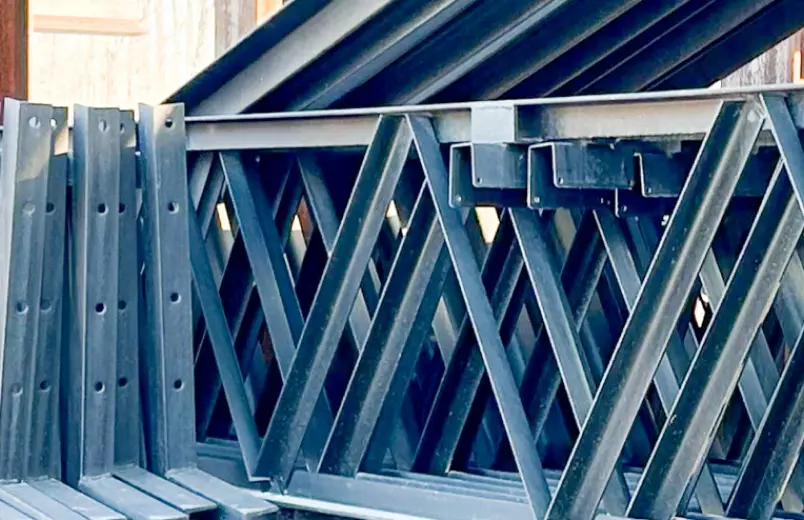 Steel truss framing up close