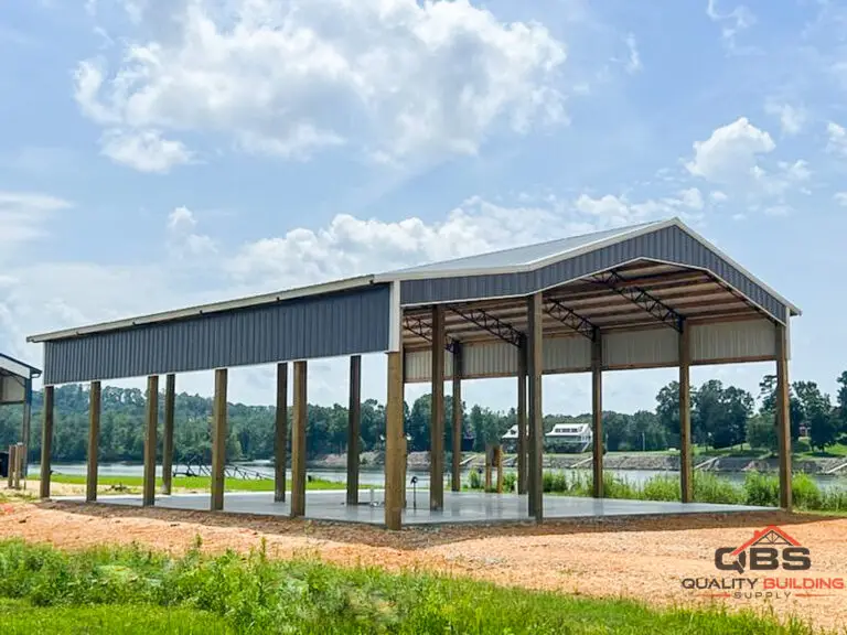 Open metal RV cover with timber posts