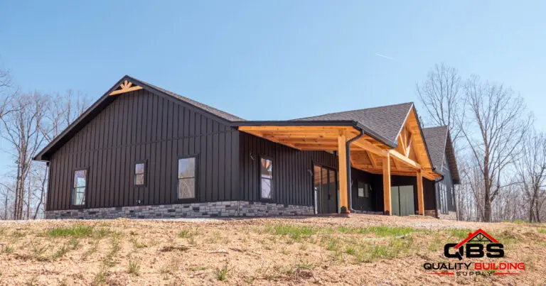 Timber carport and porch on the Cypress Ridge barndominium