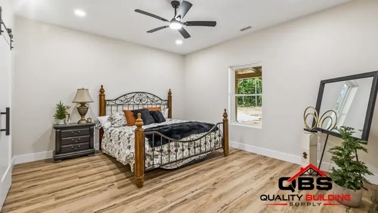 Bedroom with an iron bed in the Cobalt Combo
