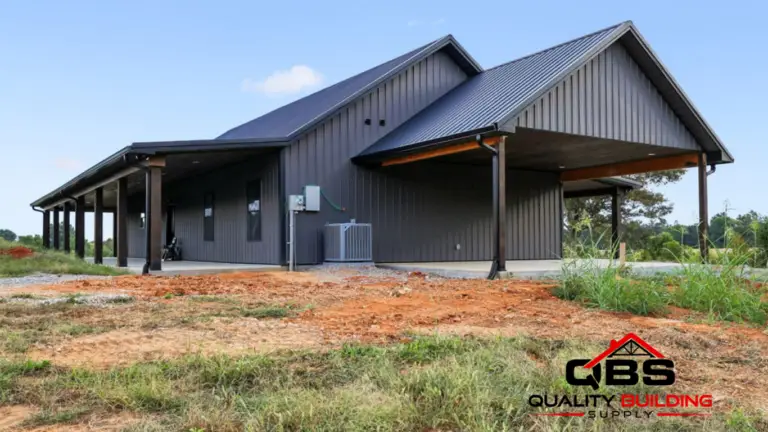 Side of the Shady Grove barndominium with a covered porch